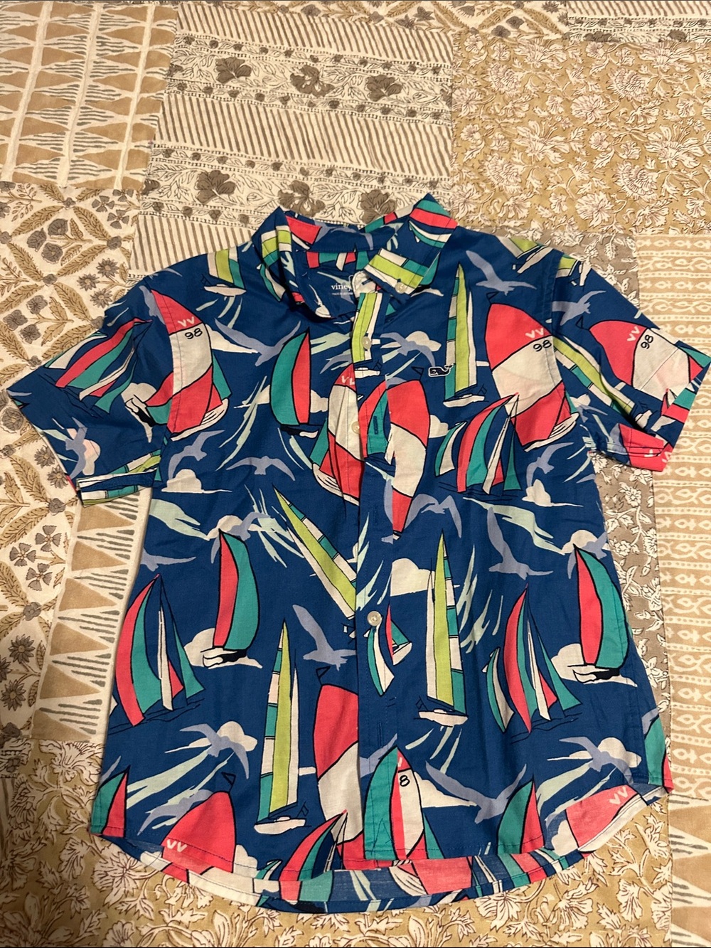 Boys Vineyard Vines Blue Sailboat-Print Button-Up size 6